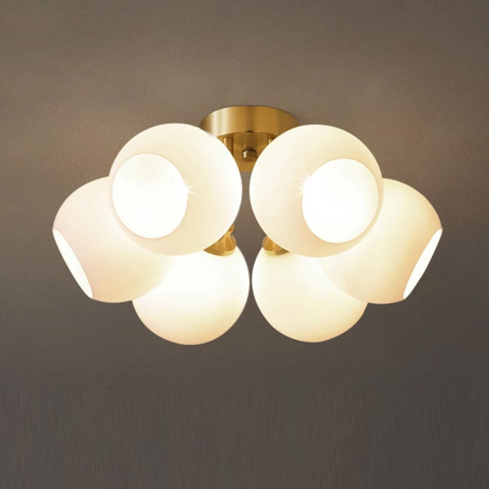 Modern Indoor Copper Boom Base Ceiling Chandelier with Multi-Light LED Elegant White Glass Pendant Lamp for Living Dining Room