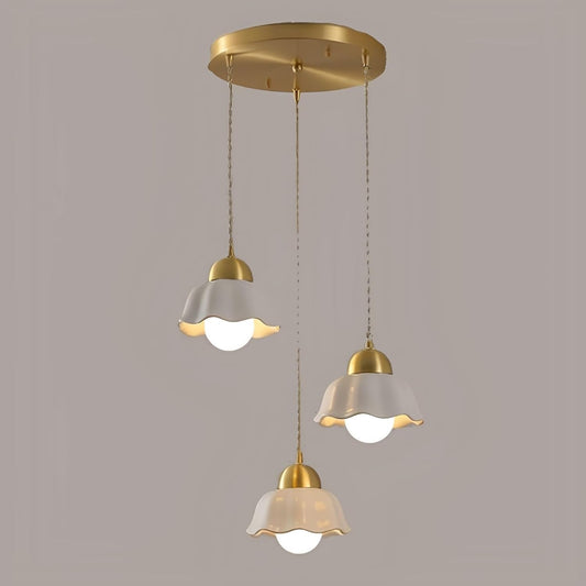 3-Lights E27 Copper Pendant Light Ceramic Shade Linear Indoor Chandelier Lighting Dining Room Kitchen Island Pendant