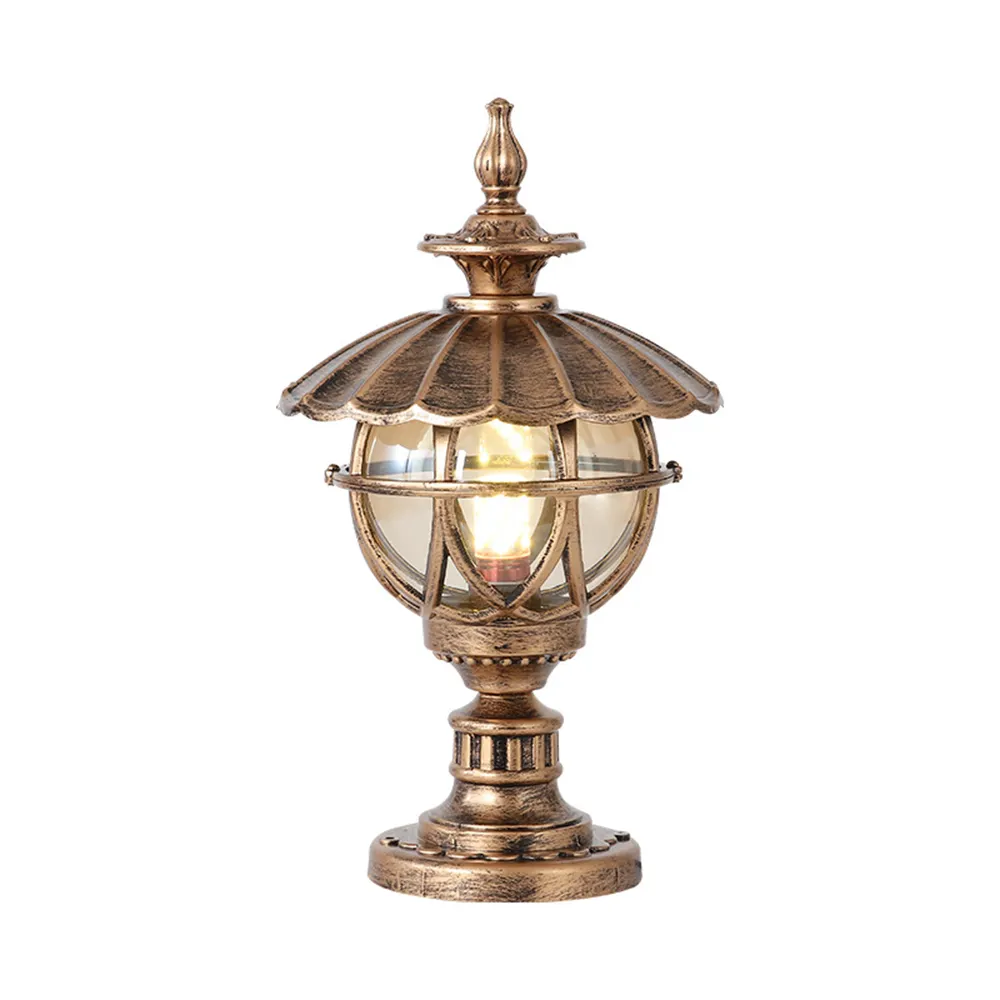 European Style Outdoor Aluminum Pedestal Lamp Post Waterproof LED Glass Lampshade E27 Fitting IP65 for Patio Stigma Lights