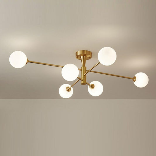 Elegant Indoor Copper Ceiling Light Fixture Creative Glass Pendant Multi-Lights Chandelier Living Kitchen Dining Room Boom Base