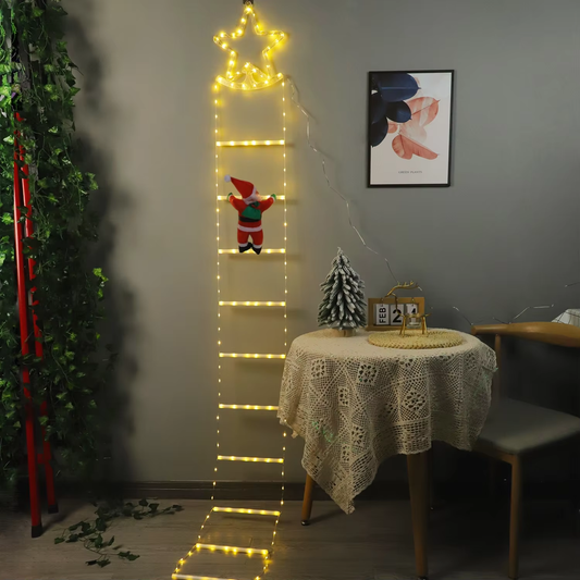 New Star Outdoor Waterproof LED Staircase Ladder Lights Five-Pointed Star Santa Claus Christmas Holiday Decorative String