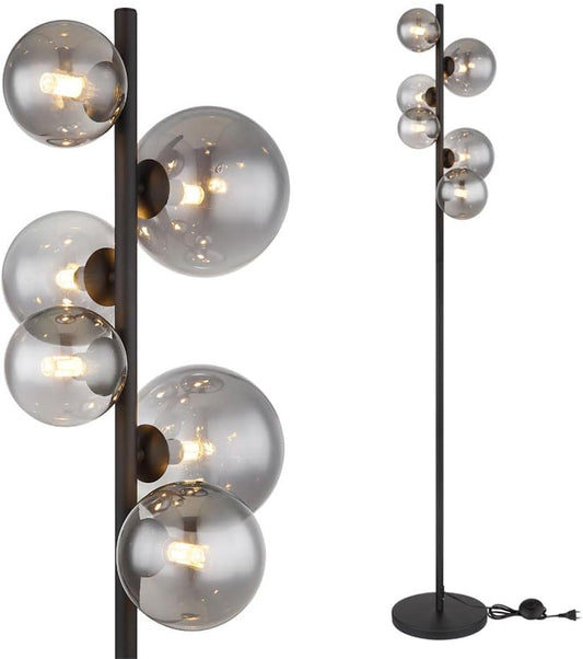 Modern 6-Globe Glass Floor Lamp 61in Indoor Tall Corner Pole Mid Century Modern Style for Living Room Bedroom Office Study Room