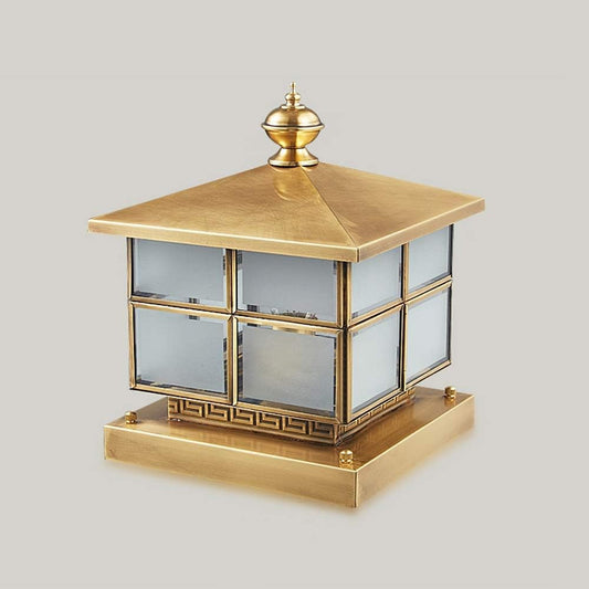IP55 Waterproof Antirust E27 LED Full Copper Metal Column Lamp Retro Style Garden Deck Pillar Lighting Vintage Glass Aluminum