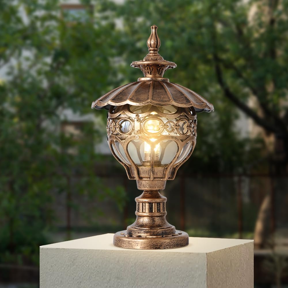 European Style Outdoor Aluminum Pedestal Lamp Post Waterproof LED Glass Lampshade E27 Fitting IP65 for Patio Stigma Lights