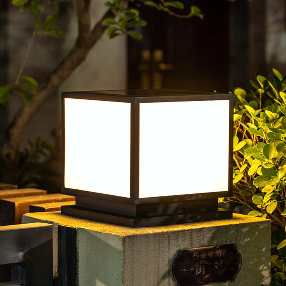 Modern Outdoor Column Light IP54 Waterproof Creative Square Cube E27 Table Lamp Pond Landscape Deck Finish Aluminum Metal Black