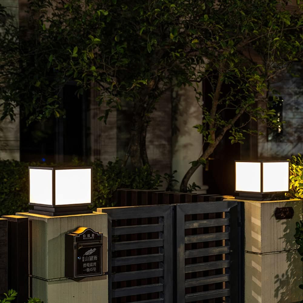 Modern Outdoor Column Light IP54 Waterproof Creative Square Cube E27 Table Lamp Pond Landscape Deck Finish Aluminum Metal Black