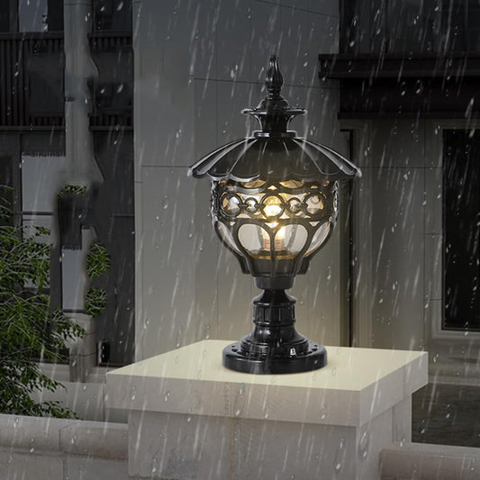 European Style Outdoor Aluminum Pedestal Lamp Post Waterproof LED Glass Lampshade E27 Fitting IP65 for Patio Stigma Lights