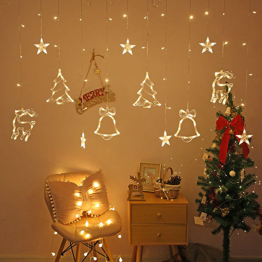 US Plug 110V Christmas Bell Curtain Light 8 Mode 138LEDs Warm White Tree LED String Wedding Décor Holiday Lighting 220V String