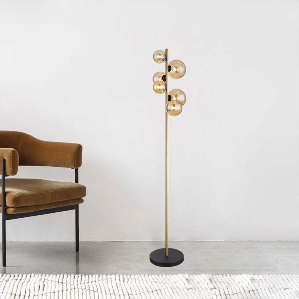 Modern 6-Globe Glass Floor Lamp 61in Indoor Tall Corner Pole Mid Century Modern Style for Living Room Bedroom Office Study Room
