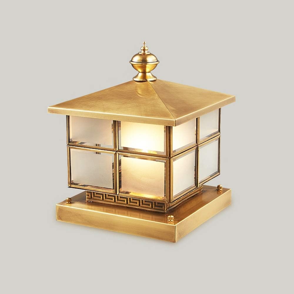 IP55 Waterproof Antirust E27 LED Full Copper Metal Column Lamp Retro Style Garden Deck Pillar Lighting Vintage Glass Aluminum