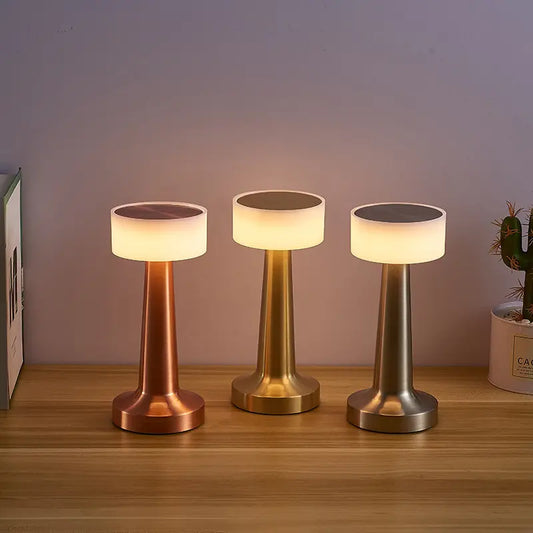 Hot Selling Modern Nordic Metal Gold LED Dining Table Lamp Round Shade Bedroom Bedside Lamps with Rechargeable Power Supply