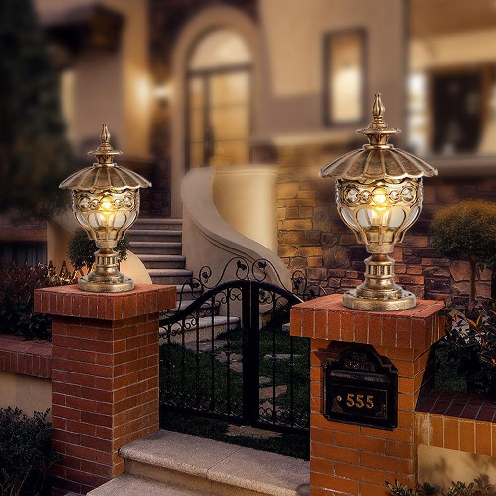 European Style Outdoor Aluminum Pedestal Lamp Post Waterproof LED Glass Lampshade E27 Fitting IP65 for Patio Stigma Lights