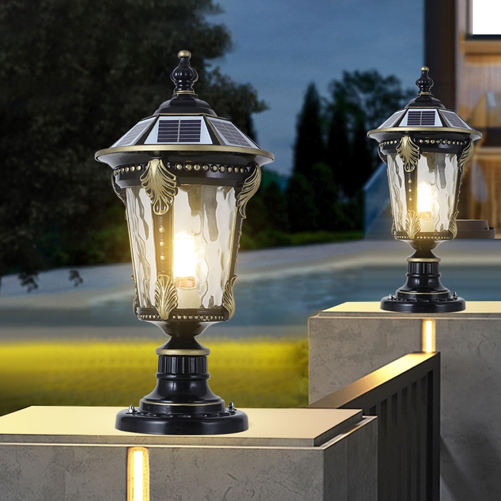 Modern LED Exterior Lamp Post Aluminum Glass Solar Powered with E27 Base Waterproof Deck Fence & Entry Lawn Lights 80"
