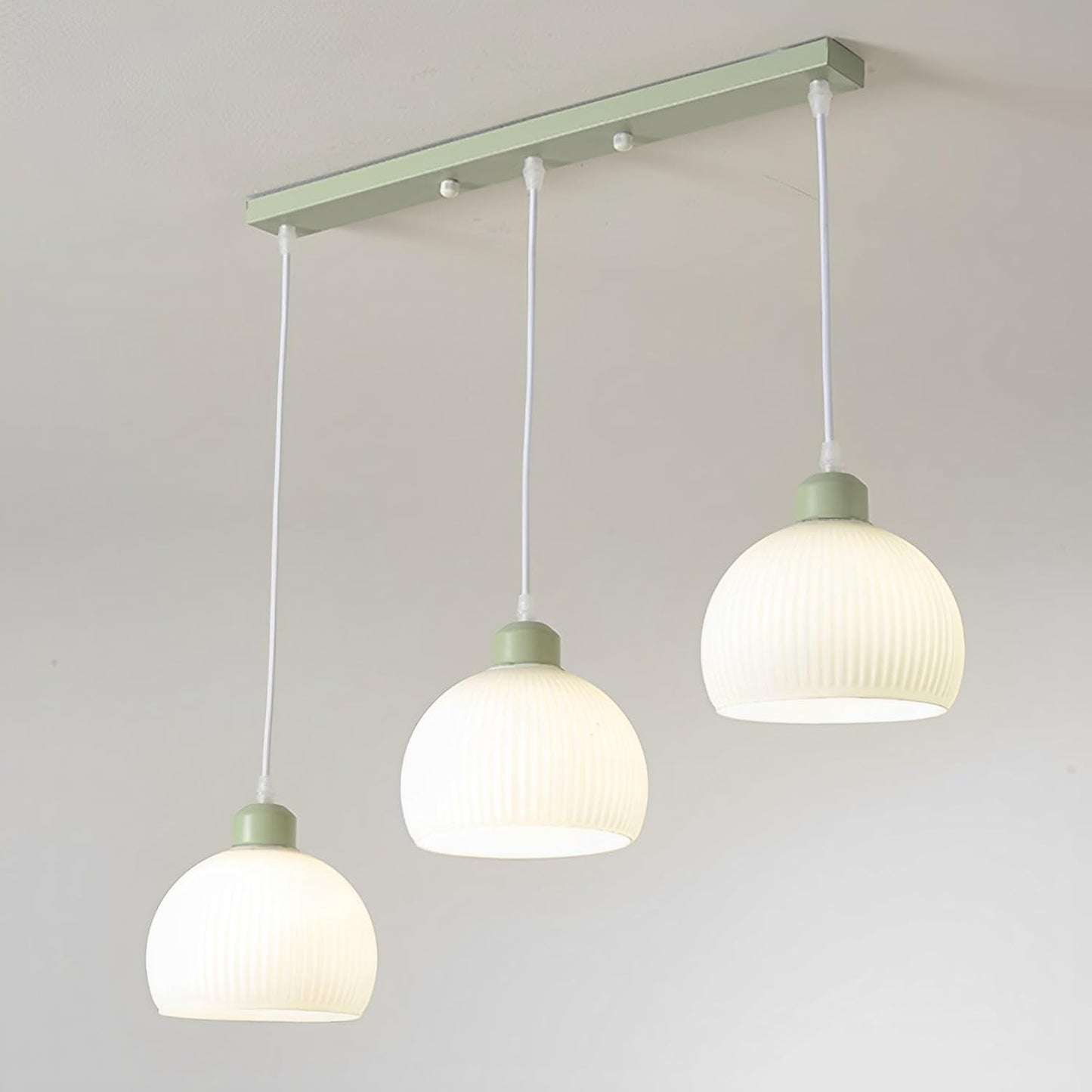 Modern Green Glass Chandelier 3-Lights E27 Indoor Triple Pendant Light Fixtures Kitchen Island Dining Restaurant Home Decor