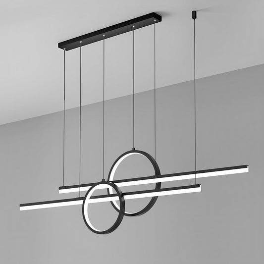Nordic Indoor Linear LED Chandelier Adjustable Hanging Pendant Light Dining Room Coffee Shop Office 3 Color Temperatures Lights