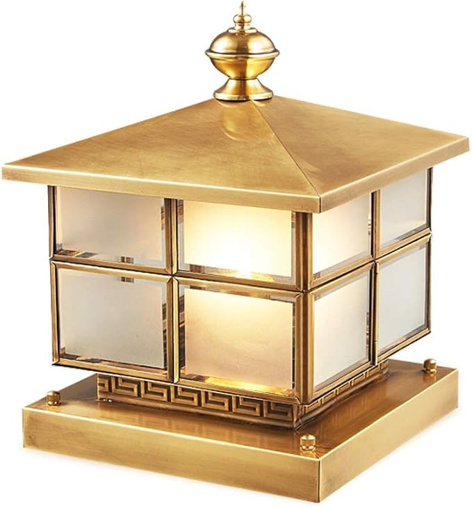 IP55 Waterproof Antirust E27 LED Full Copper Metal Column Lamp Retro Style Garden Deck Pillar Lighting Vintage Glass Aluminum