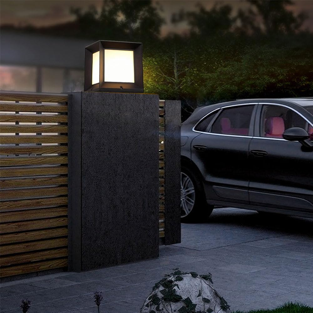 Hot Selling Modern Garden Cube Outdoor Solar Gate Post Pillar Light LED Source Aluminum Lamp Body