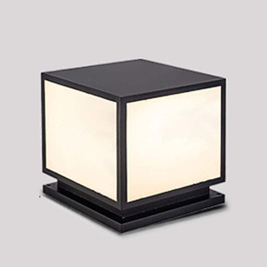 Modern Outdoor LED Column IP65 Waterproof Creative Square Cube Black Finish Aluminum Metal E27 Table Lamp Pond Landscape Deck