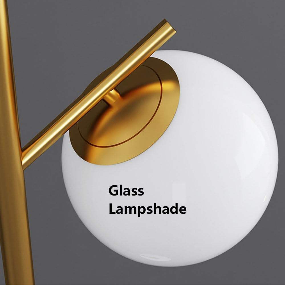 3-light White Glass Globe Floor Lamp Metal Foot Switch Living Bedroom Vertical Lighting Gold with Marble for Study Office LED 80