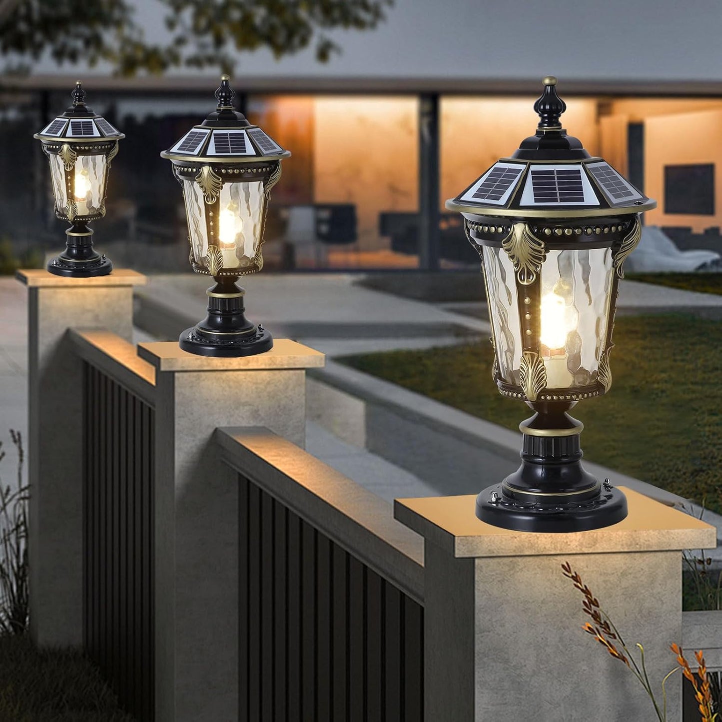 Modern LED Exterior Lamp Post Aluminum Glass Solar Powered with E27 Base Waterproof Deck Fence & Entry Lawn Lights 80"