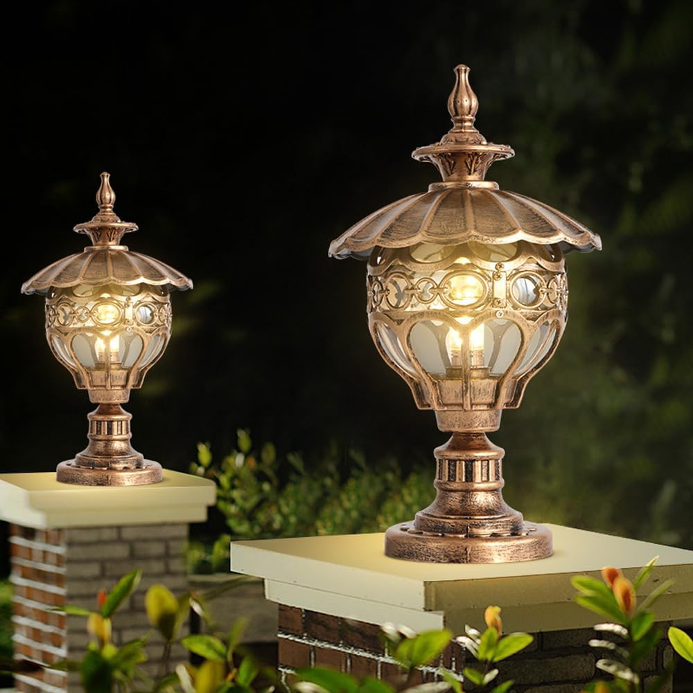 European Style Outdoor Aluminum Pedestal Lamp Post Waterproof LED Glass Lampshade E27 Fitting IP65 for Patio Stigma Lights