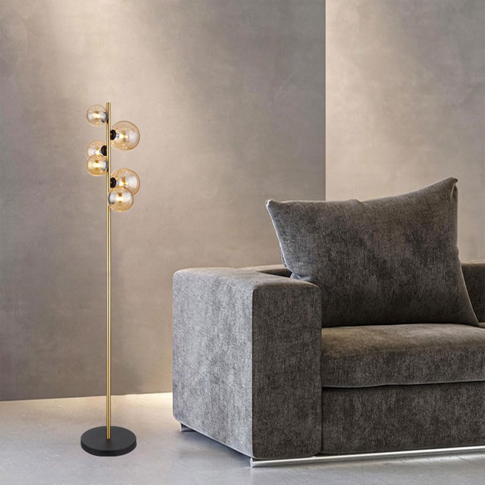 Modern 6-Globe Glass Floor Lamp 61in Indoor Tall Corner Pole Mid Century Modern Style for Living Room Bedroom Office Study Room