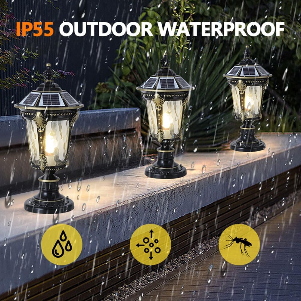 Modern LED Exterior Lamp Post Aluminum Glass Solar Powered with E27 Base Waterproof Deck Fence & Entry Lawn Lights 80"