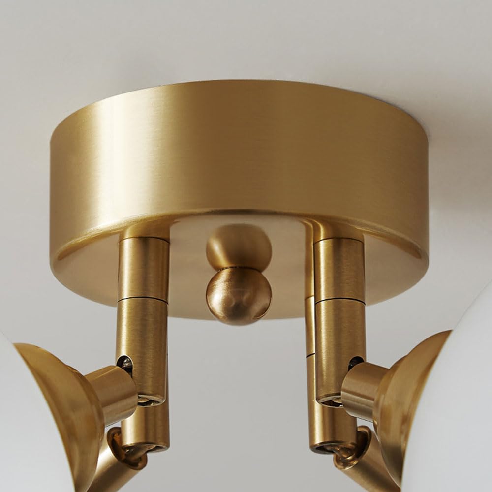 Modern Indoor Copper Boom Base Ceiling Chandelier with Multi-Light LED Elegant White Glass Pendant Lamp for Living Dining Room