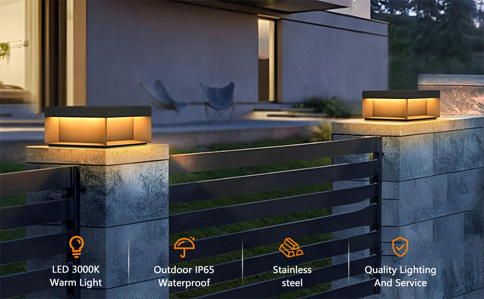 Outdoor LED Solar Garden Light Newest Design IP65 Stainless Steel Glass Body Warm/Cold White Lamp E27 Base for Pillar Gate Post