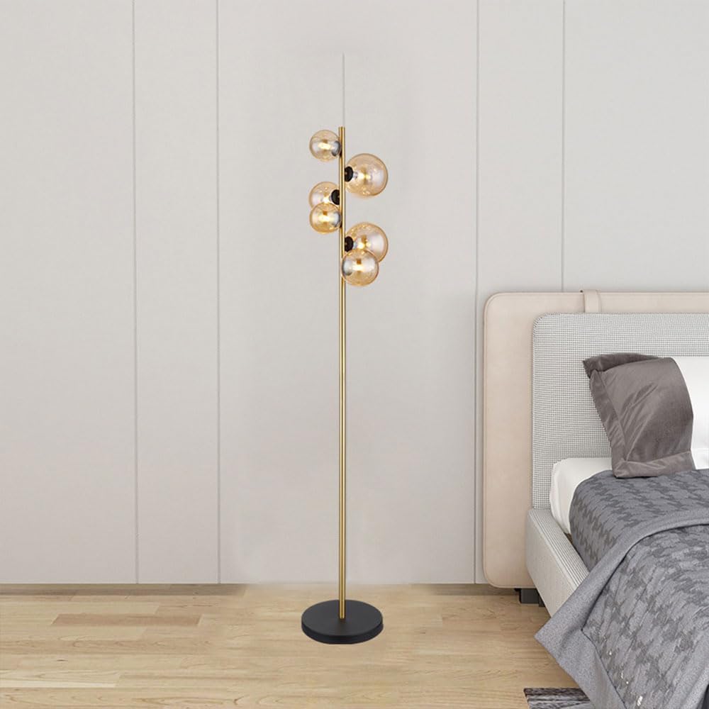 Modern 6-Globe Glass Floor Lamp 61in Indoor Tall Corner Pole Mid Century Modern Style for Living Room Bedroom Office Study Room