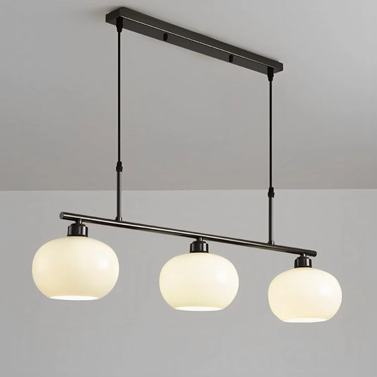Nordic Linear 31.5" LED Pendant Light E27 White Glass Shade Iron 3-Light Hanging Kitchen Island Dining Room Coffee Shop Living
